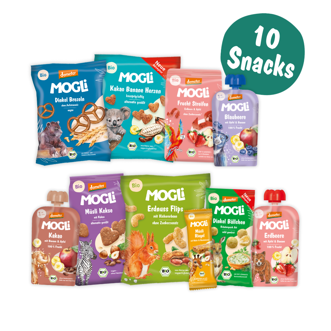 MOGLi Kita Bundle mit zehn süßen und herzhaften Snacks