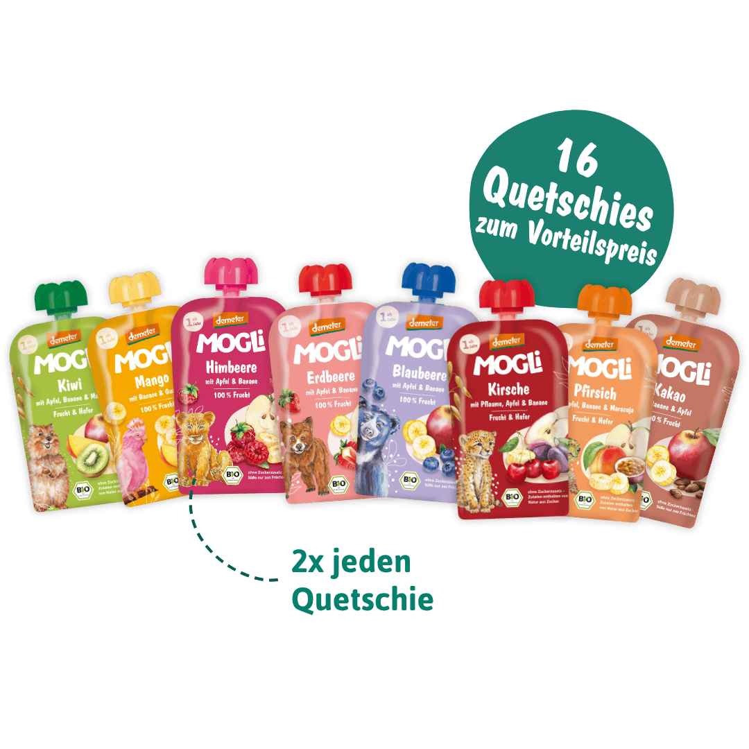 MOGLi Quetschie Bundle Klein Packshots, 16 Quetschies zum Vorteilspreis